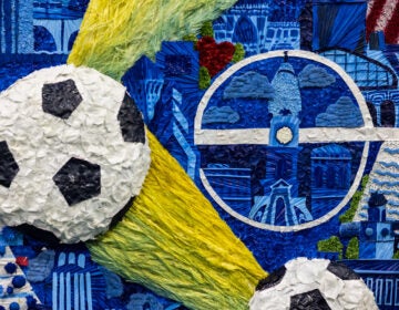 A colorful replica of the Philadelphia's World Cup host city poster using preserved and spray-painted flower material