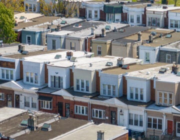 aerial view of residential blocks in Philly