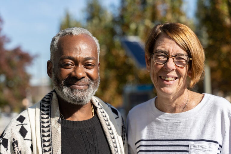 Sister Mary Scullion posing for a photo with Thomas