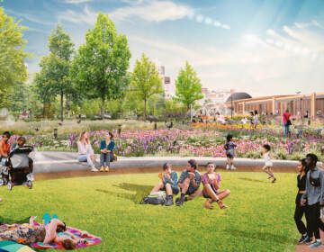 A rendering of Knight Commons at the proposed park on top of I-95 cap.