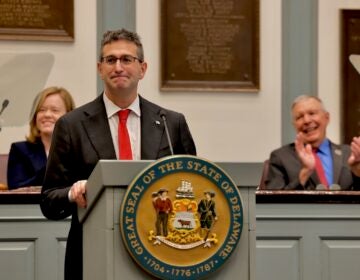 Delaware Governor Matt Meyers at podium