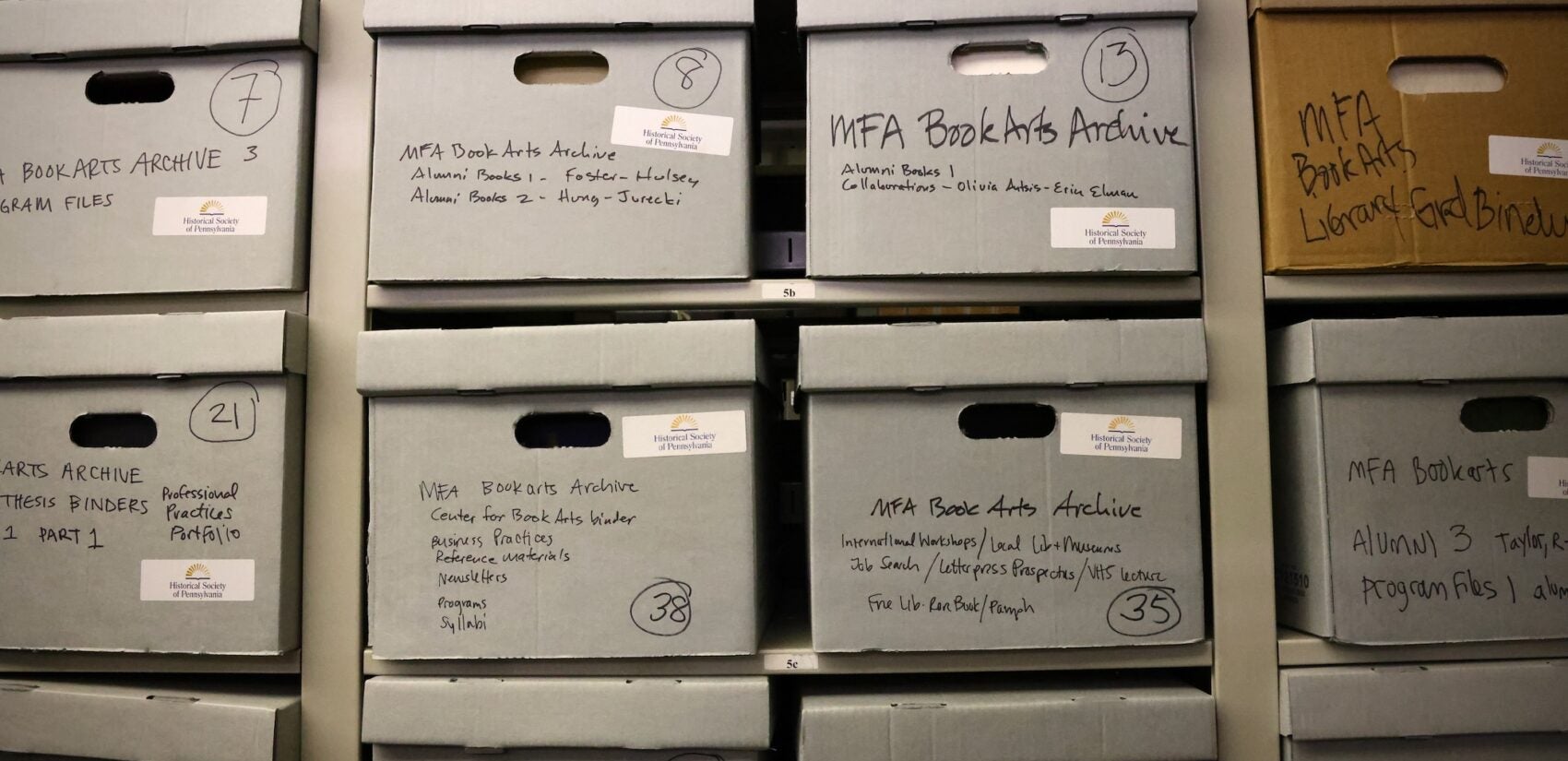 boxes of archives from the University of the Arts