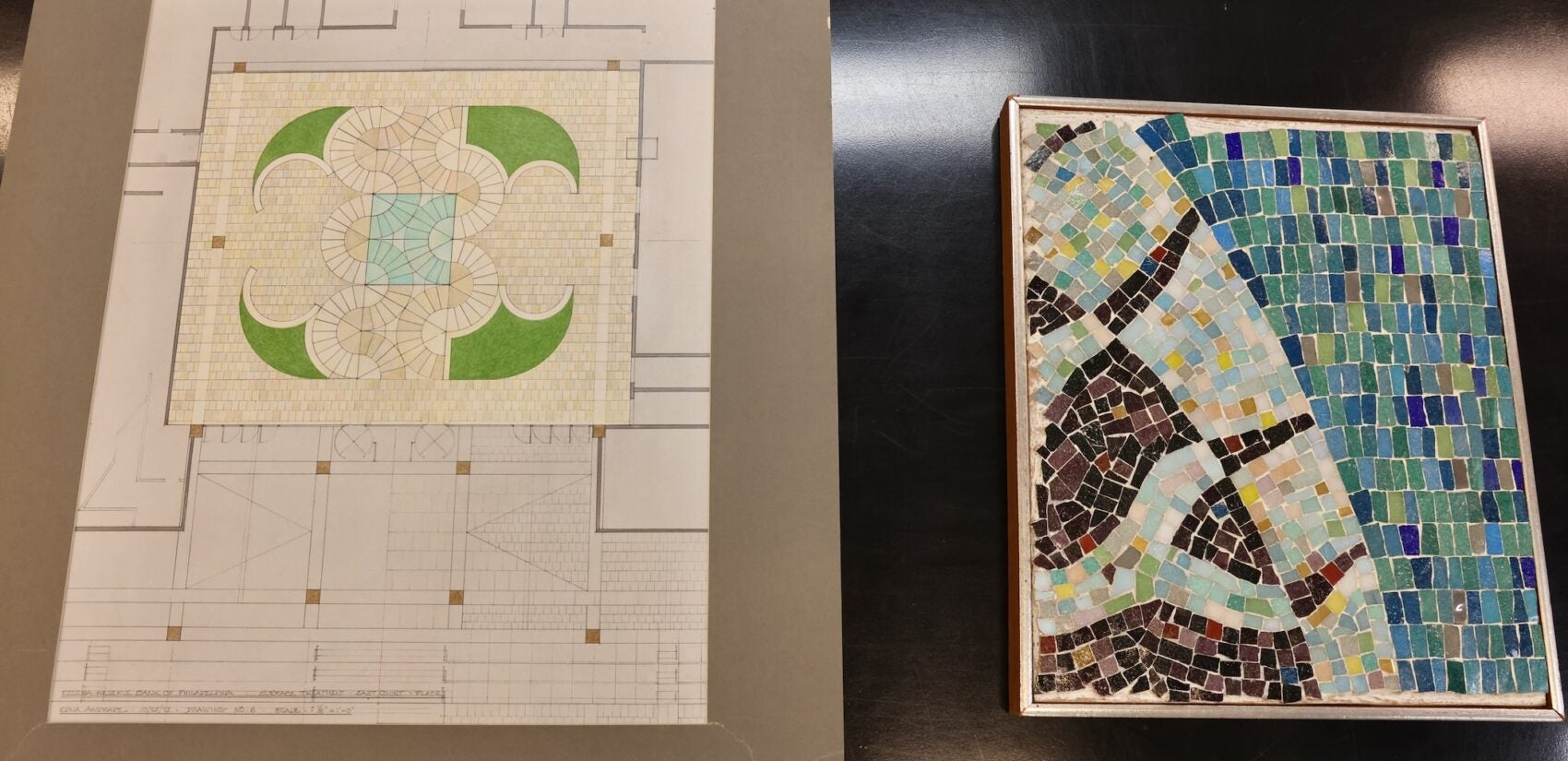 A floor design and a sample mosaic by Edna Andrade