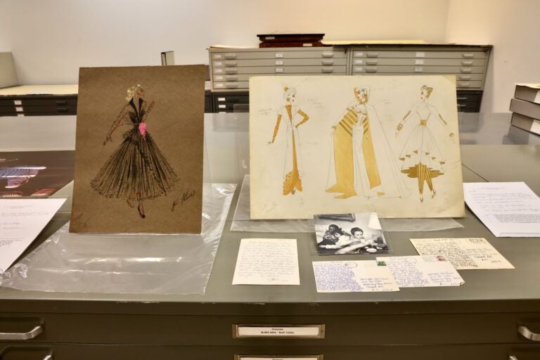 costume designs by University of the Arts graduate Jac Lewis and postcards he exchanged with actress Julie Harris