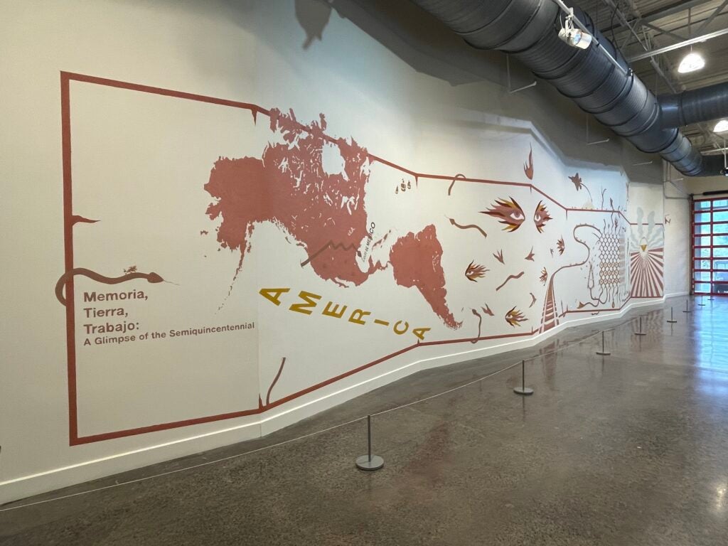 A large mural on the wall