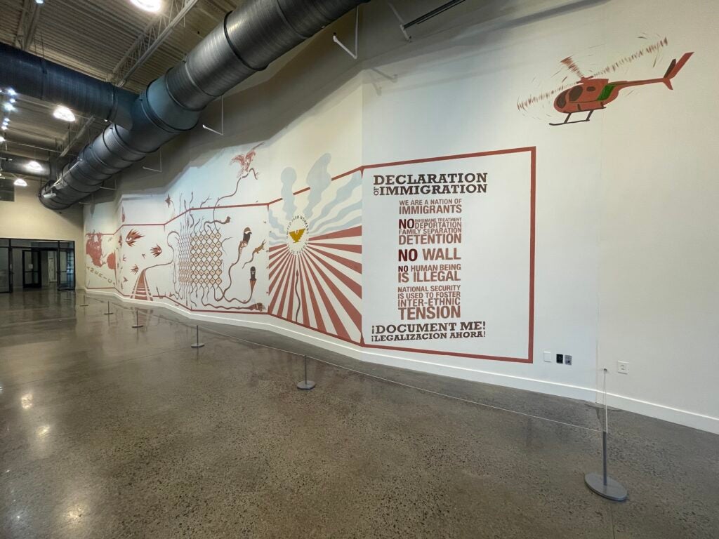 A large mural on the wall