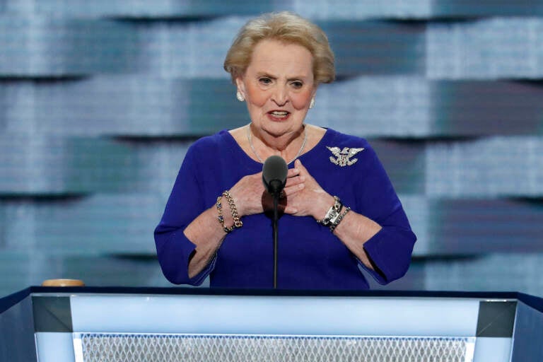 File photo: Former Secretary of State Madeleine Albright speaks during the second day of the Democratic National Convention in Philadelphia, July 26, 2016. (AP Photo/J. Scott Applewhite, File)