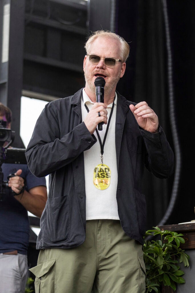 Comedian Jim Gaffigan performs on stage