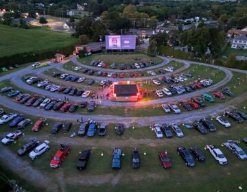 Rows of cars parked at a drive-in theater in Pennsylvania