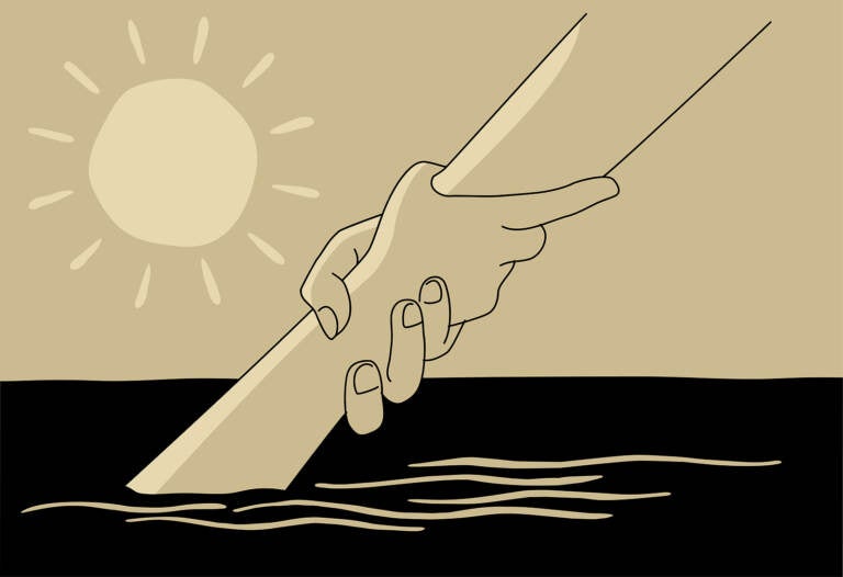 Help and hope concept with hand of drowming, benevolence charity illustration, helping hand