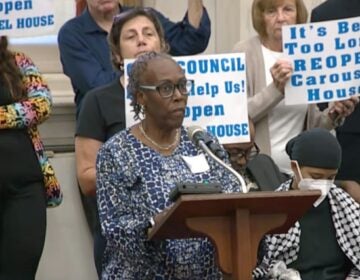Tamar Riley, president of the Carousel House Advisory Council, speaks at a Philadelphia City Council meeting