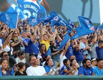 Chelsea FC supporters cheer in the stands at Lincoln Financial Field
