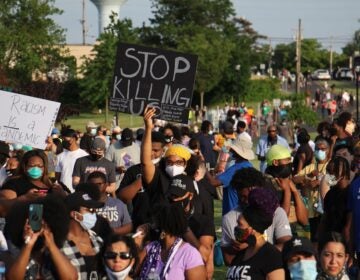 Hundreds arrive at Pennsauken Community Rec Center for a march and vigil to remember George Floyd and others who died at the hands of police on Wednesday, June 10, 2020. (Emma Lee/WHYY)