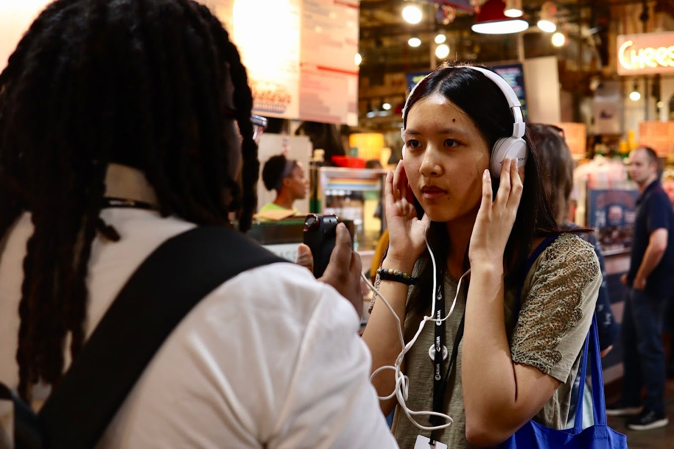Students recording audio