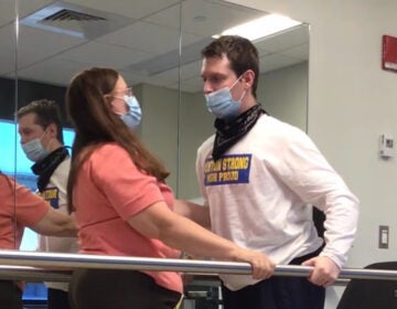 Jake Haendel with a therapist at Spaulding Rehabilitation Hospital Boston (courtesy of Jake Haendel)