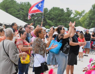 People cheer in a crowd at Mercer County's Fiesta Latina