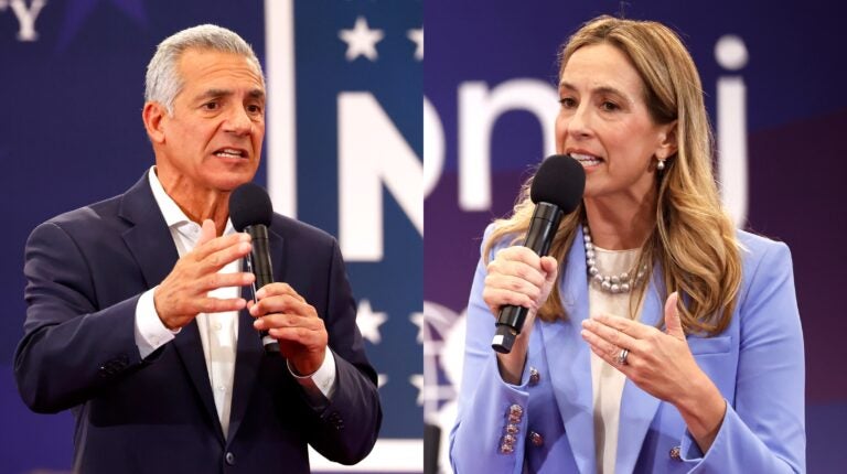 side-by-side photos of Mikie Sherrill and Jack Ciattarelli