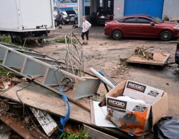 street filled with flood debris in North Plainfield