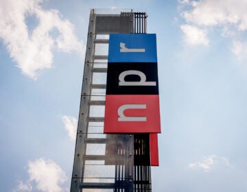 A view of the sign outside National Public Radio headquarters in Washington, D.C.