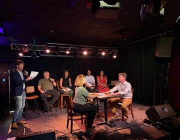 Maiken Scott, host of The Pulse, and arts and culture reporter Peter Crimmins are facing off at the Great Philly Pop Culture Showdown. (Photo: Andreas Copes/WHYY)