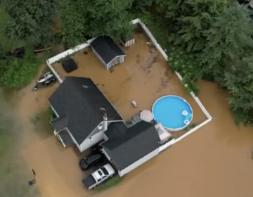 Flooding is seen overhead in Upper Saucon, Pennsylvania.